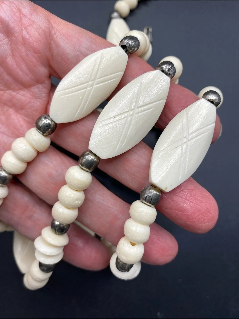Bohemian Bovine Beads + Silver Ethnic Necklace